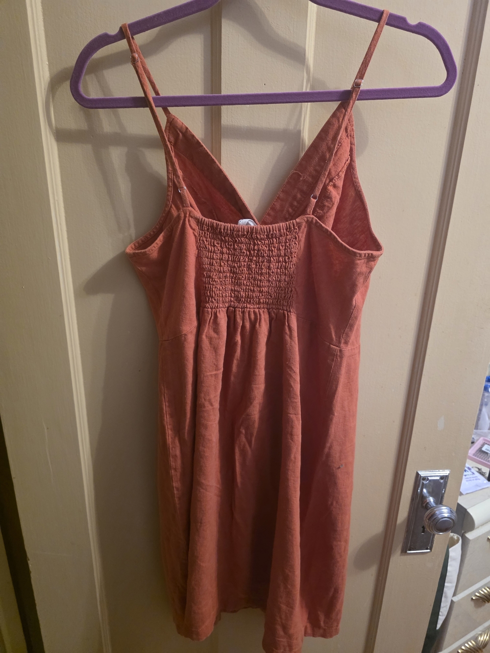 Smocked Bust Rust Orange Spaghetti Strap Slip Dress